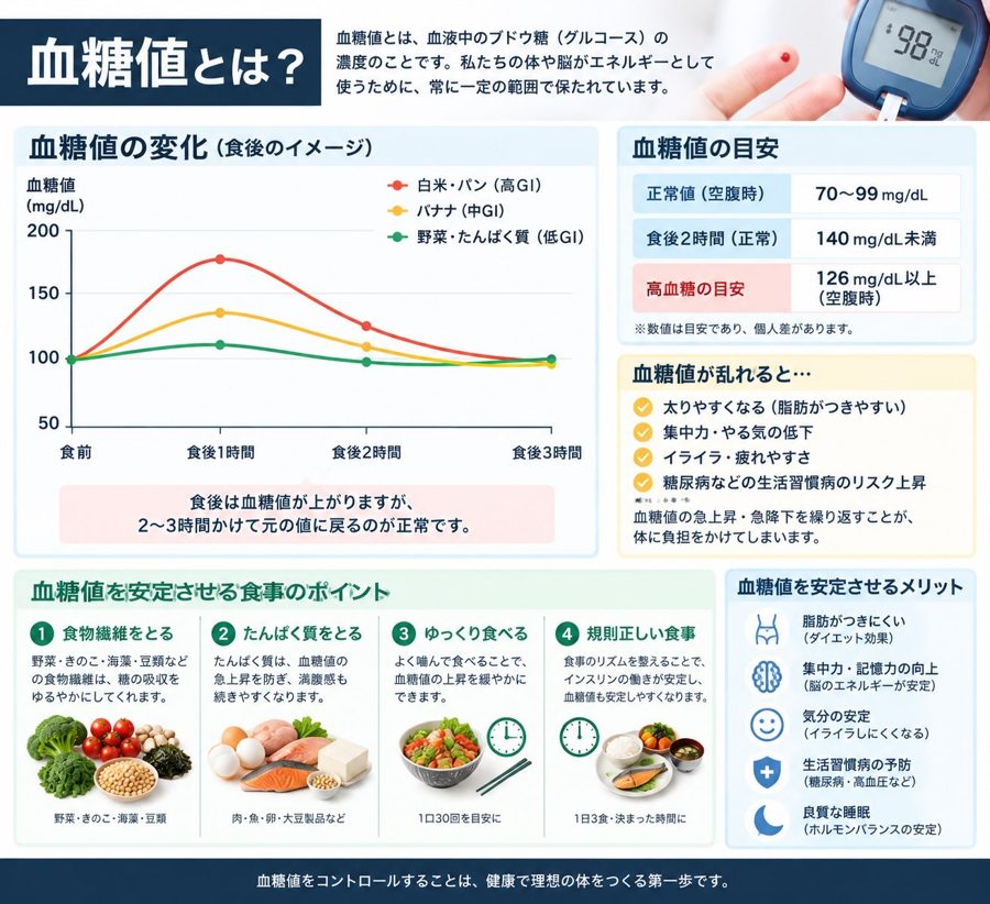 食後の血糖値の変化のイメージ